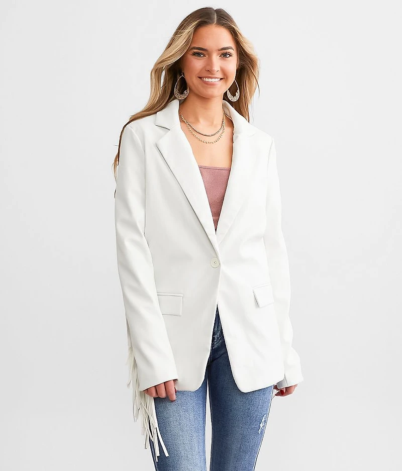 Faux Leather Fringe Blazer