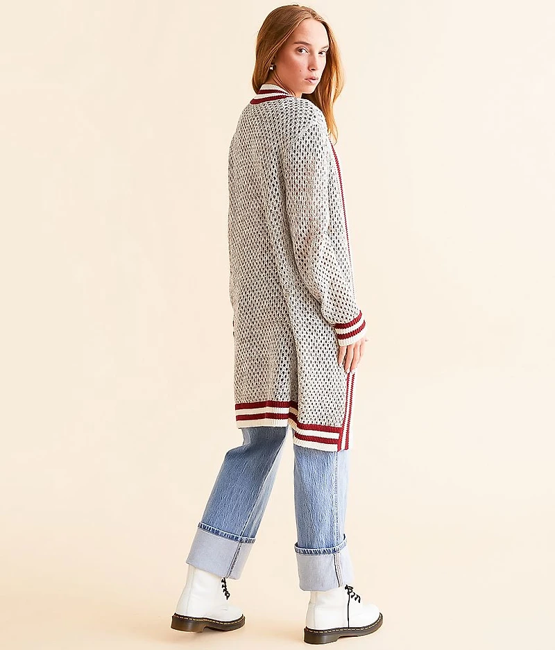 Metallic Open Stitch Cardigan Sweater