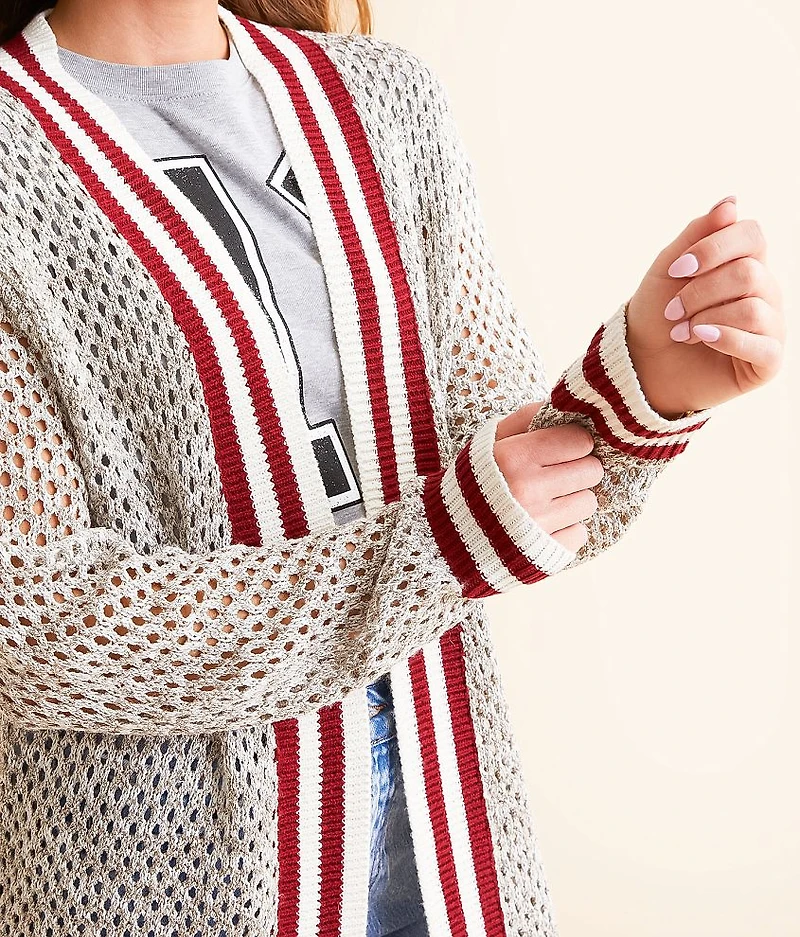 Metallic Open Stitch Cardigan Sweater