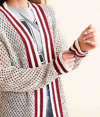 Metallic Open Stitch Cardigan Sweater