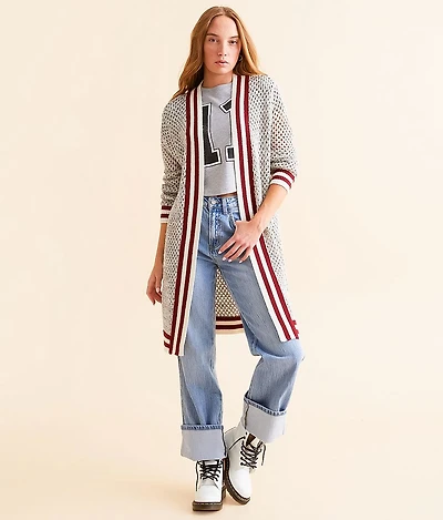 Metallic Open Stitch Cardigan Sweater