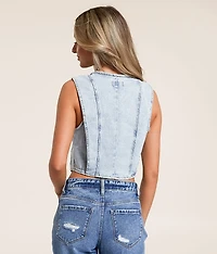 Washed Denim Cropped Vest