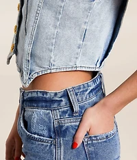 Washed Denim Cropped Vest
