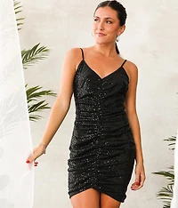 Ruched Sequin Mini Dress