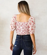 Floral Front Tie Chiffon Cropped Top