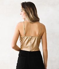 Metallic Faux Leather Cropped Tank Top