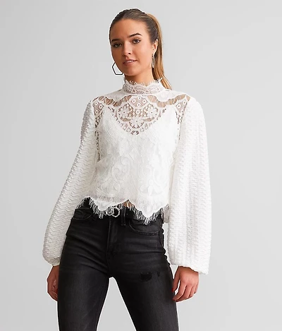 Sheer Eyelash Lace Cropped Top
