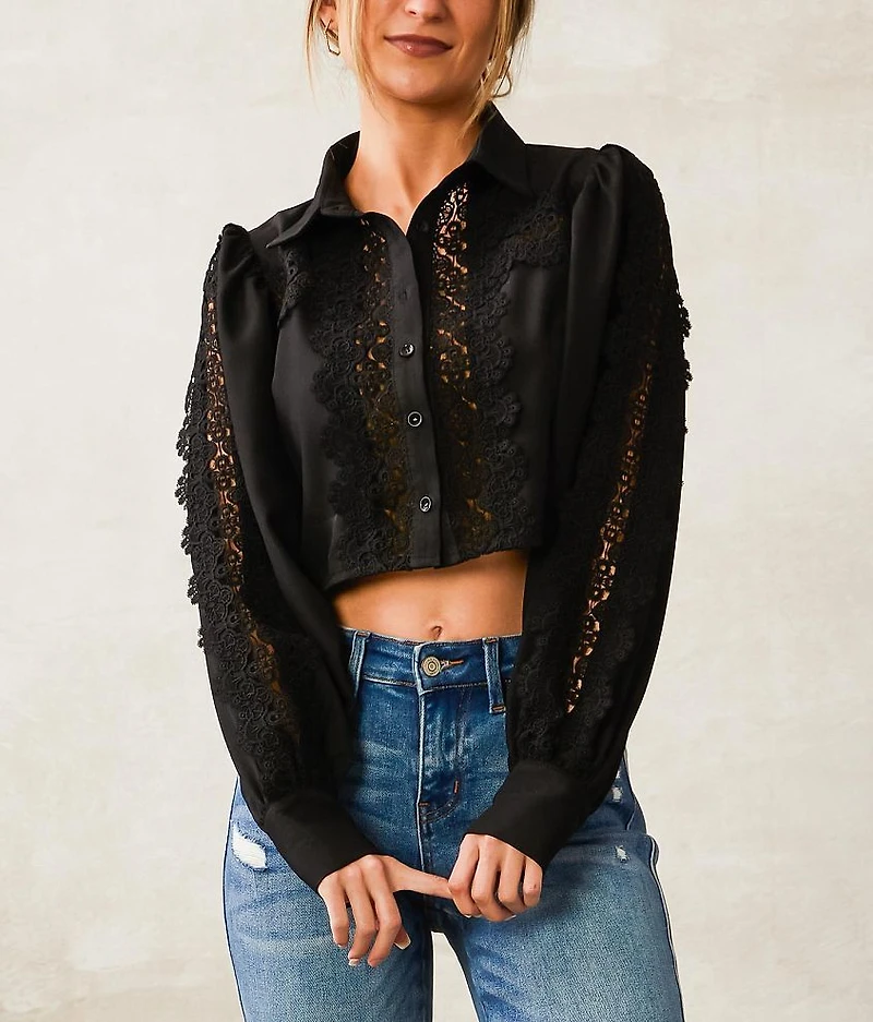 Crochet Trim Cropped Blouse