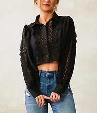 Crochet Trim Cropped Blouse