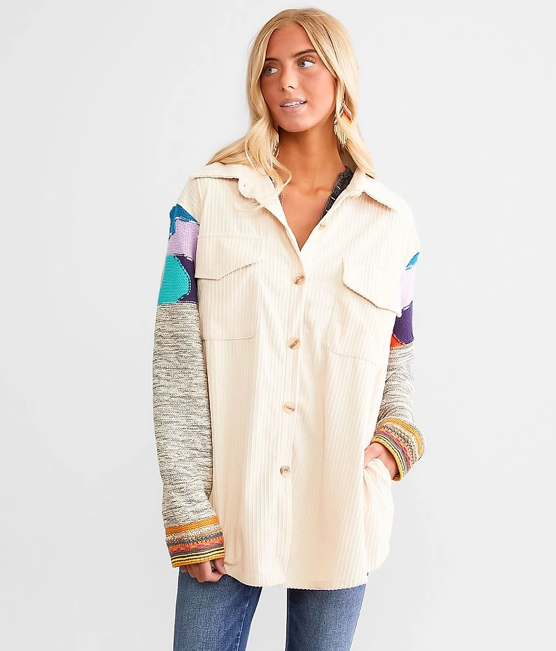 Pieced Corduroy Oversized Shacket