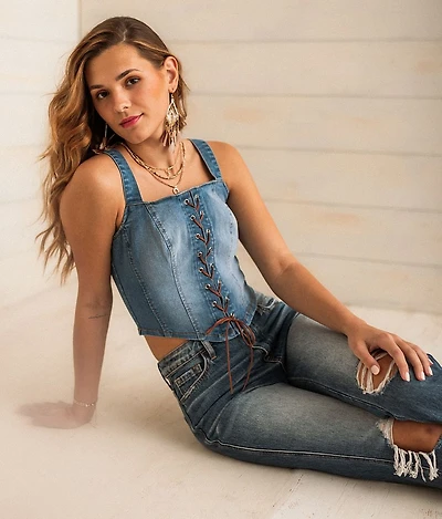 Corset Denim Cropped Tank Top