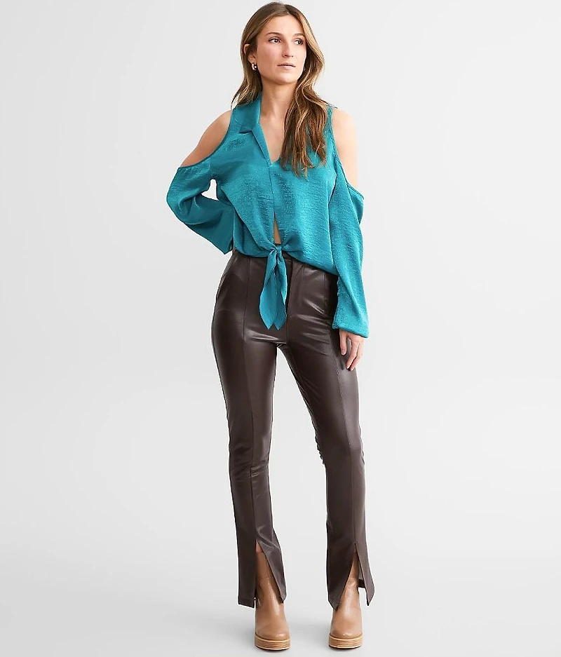 Cold Shoulder Satin Blouse