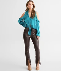 Cold Shoulder Satin Blouse
