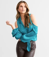 Cold Shoulder Satin Blouse