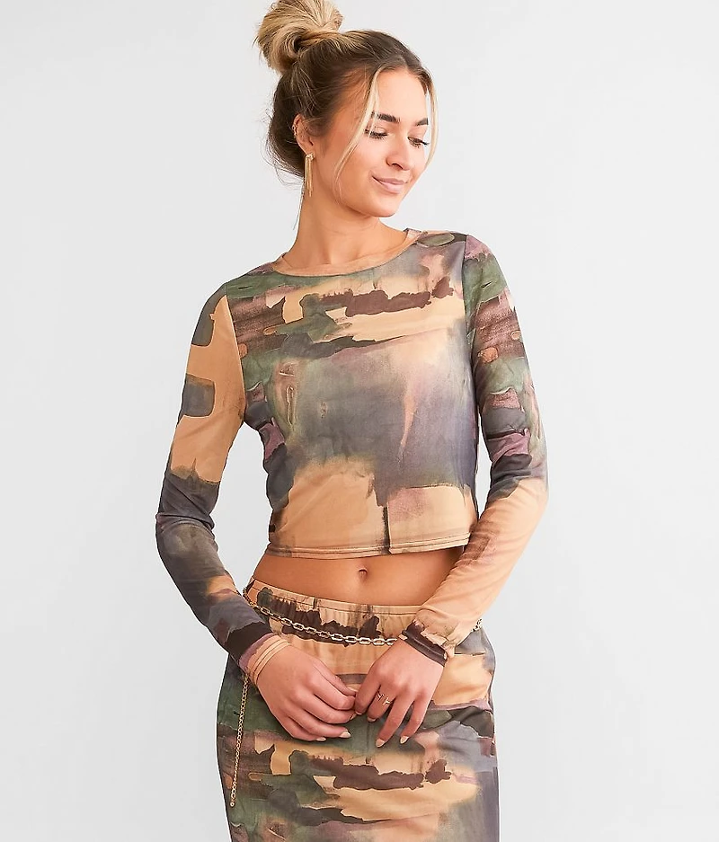 Fitted Mesh Cropped Top