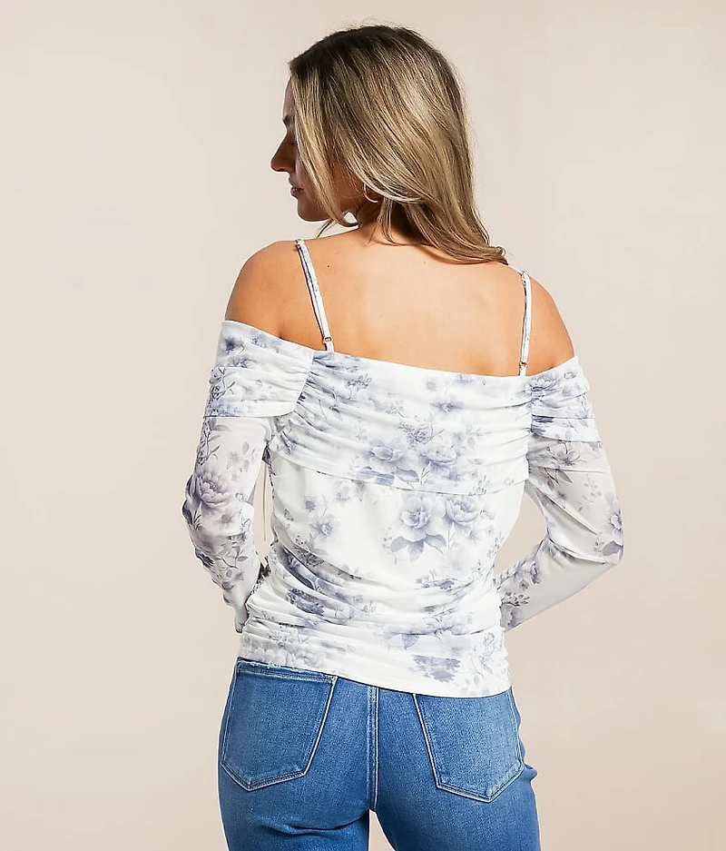 Floral Mesh Ruched Top