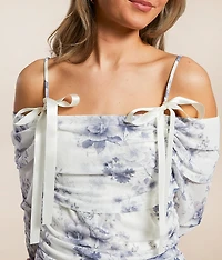 Floral Mesh Ruched Top