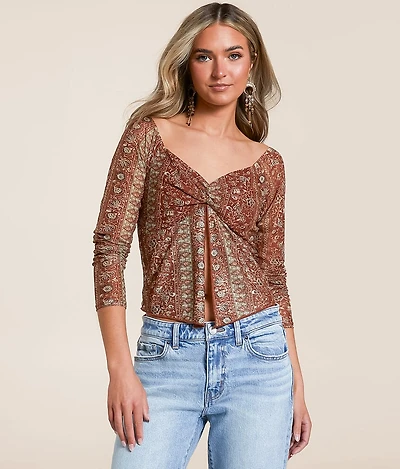 Mesh Split Hem Top
