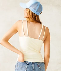Textured Overlay Strappy Tank Top