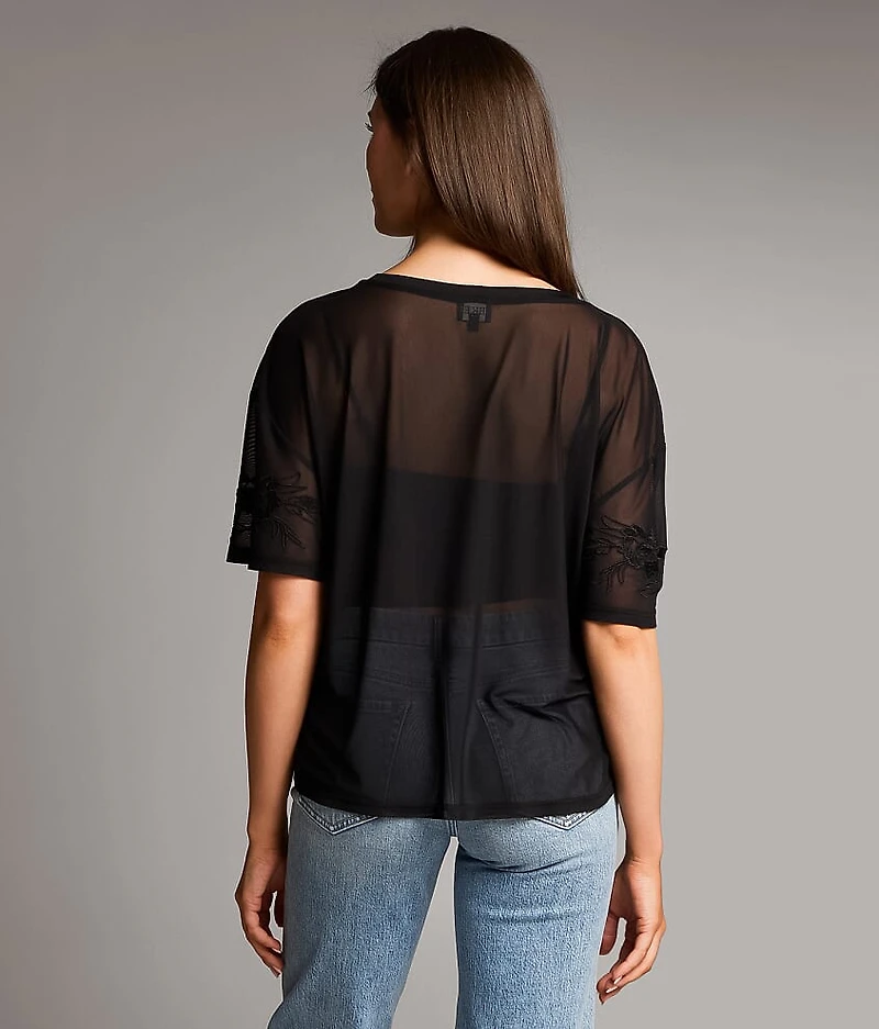 Floral Embroidered Mesh Top