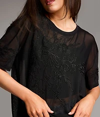 Floral Embroidered Mesh Top