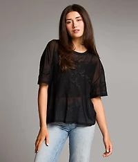 Floral Embroidered Mesh Top