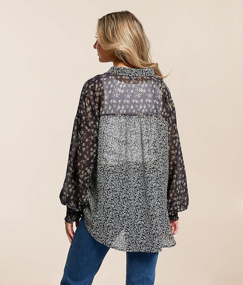 Mixed Floral Chiffon Blouse