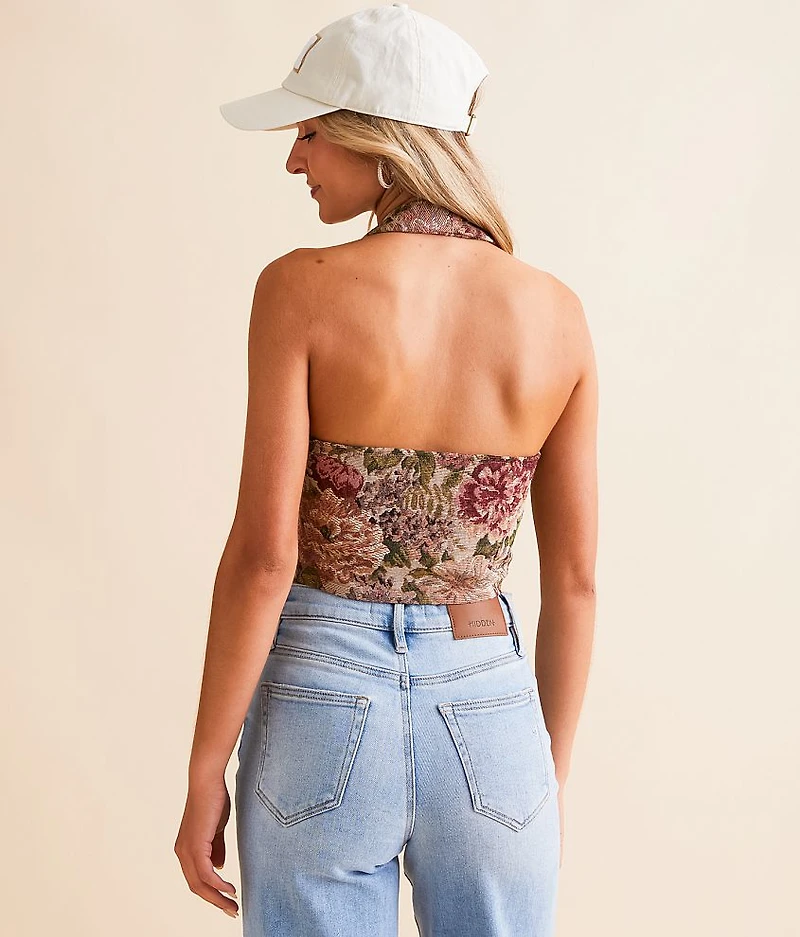Floral Jacquard Halter Vest
