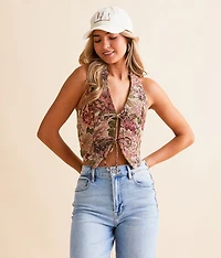 Floral Jacquard Halter Vest