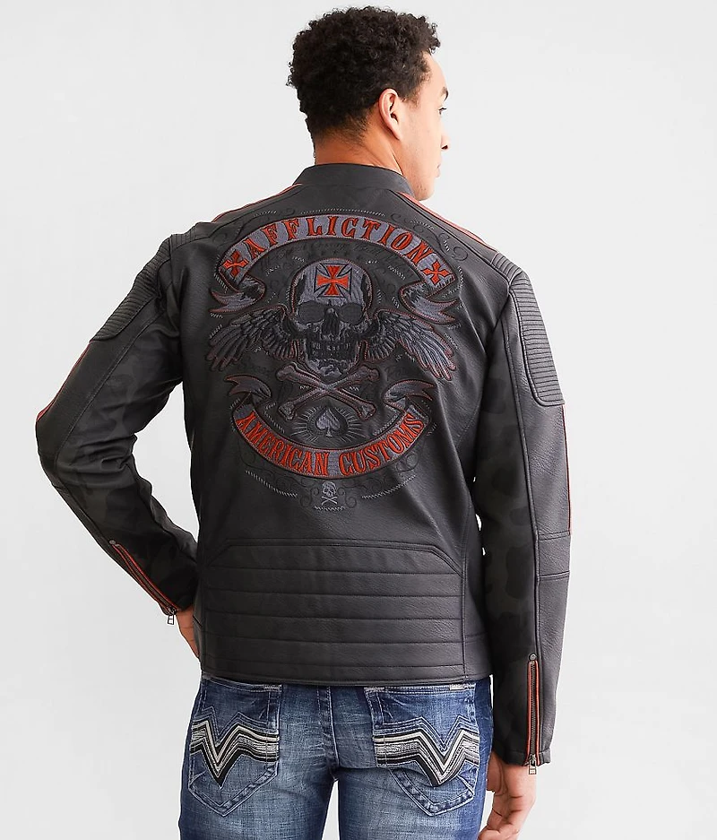 Black Bird Distressed Faux Leather Jacket