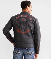Black Bird Distressed Faux Leather Jacket