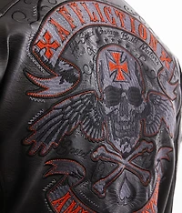 Black Bird Distressed Faux Leather Jacket