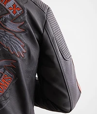 Black Bird Distressed Faux Leather Jacket