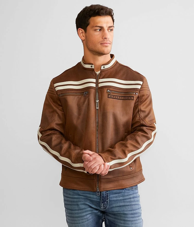Trident Distressed Faux Leather Jacket