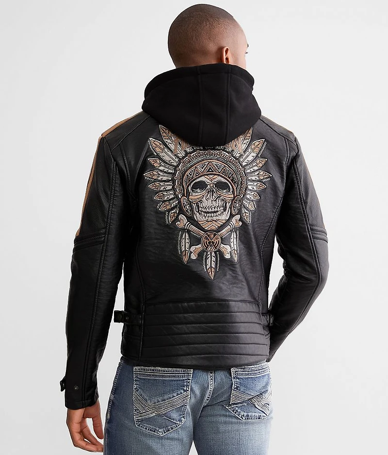 Apache Faux Leather Hooded Jacket