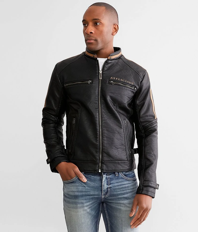 Apache Faux Leather Hooded Jacket