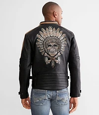 Apache Faux Leather Hooded Jacket