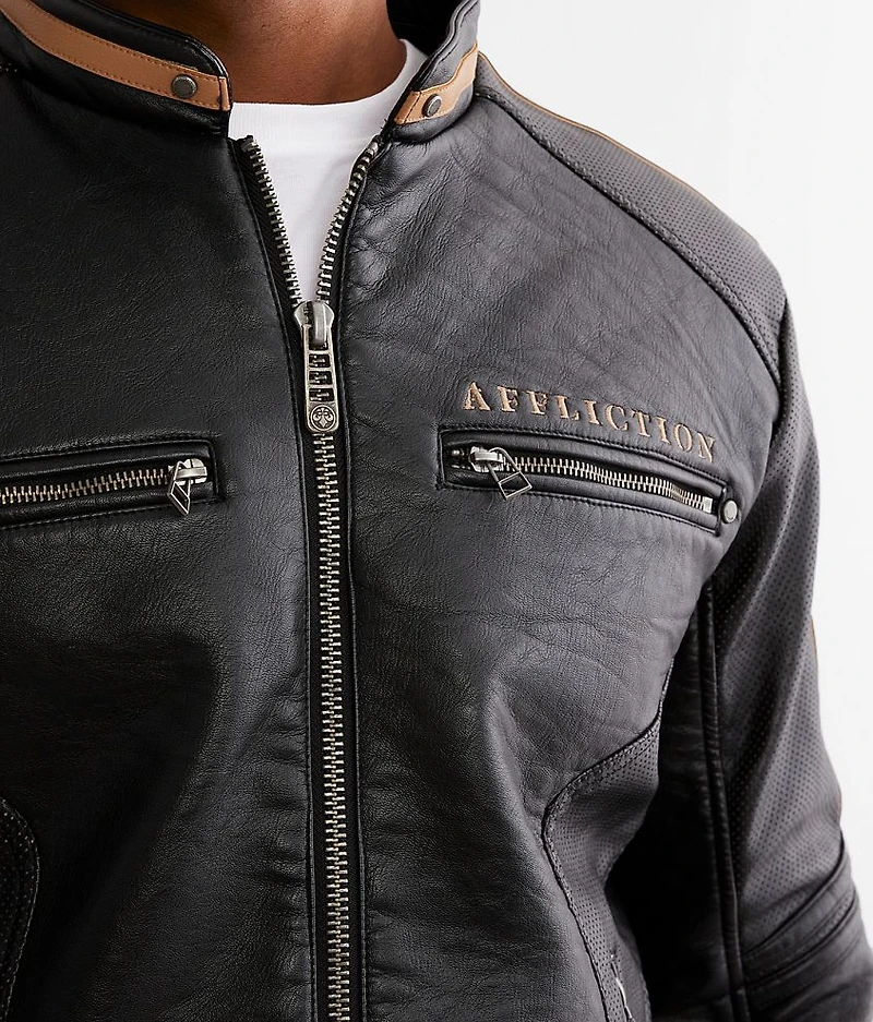 Apache Faux Leather Hooded Jacket