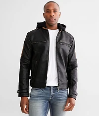 Apache Faux Leather Hooded Jacket