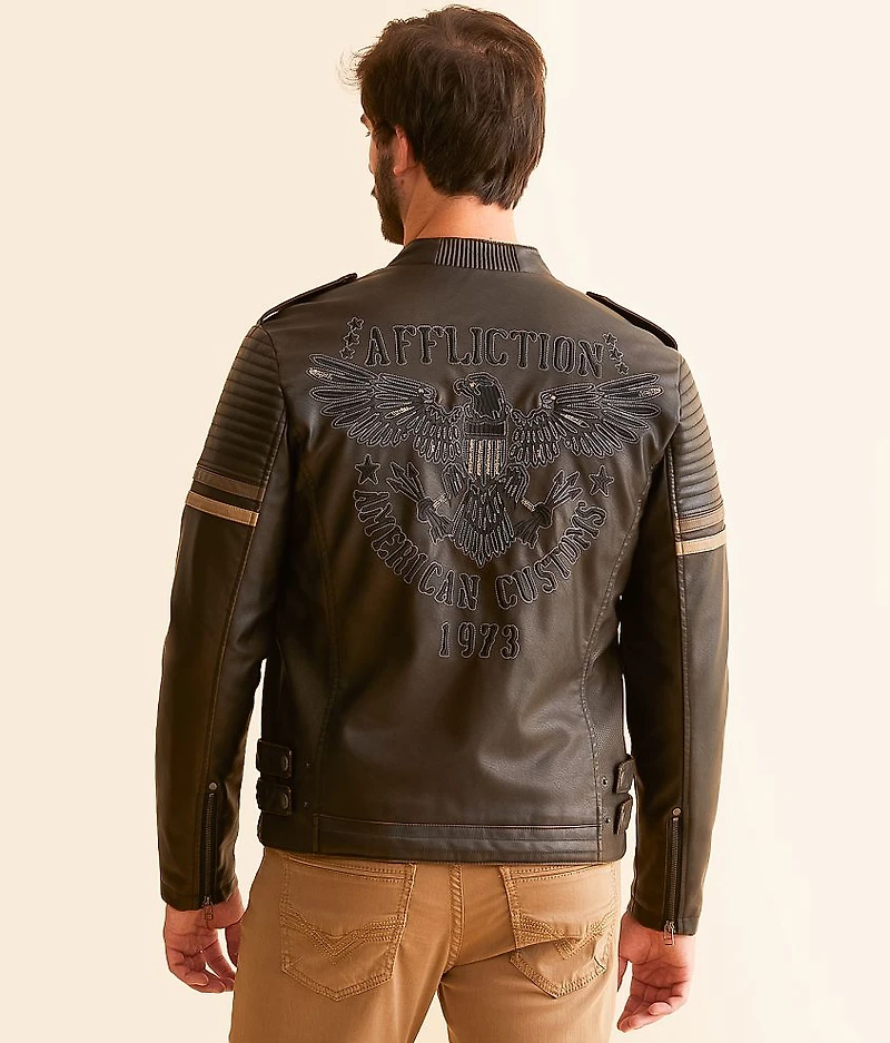 American Customs Distressed Faux Leather Jacket