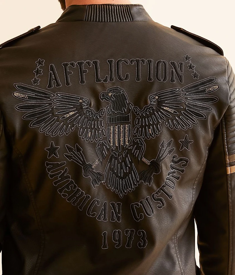 American Customs Distressed Faux Leather Jacket