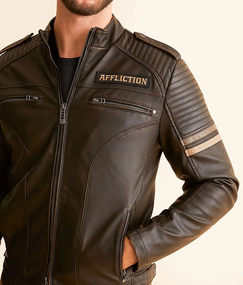 American Customs Distressed Faux Leather Jacket