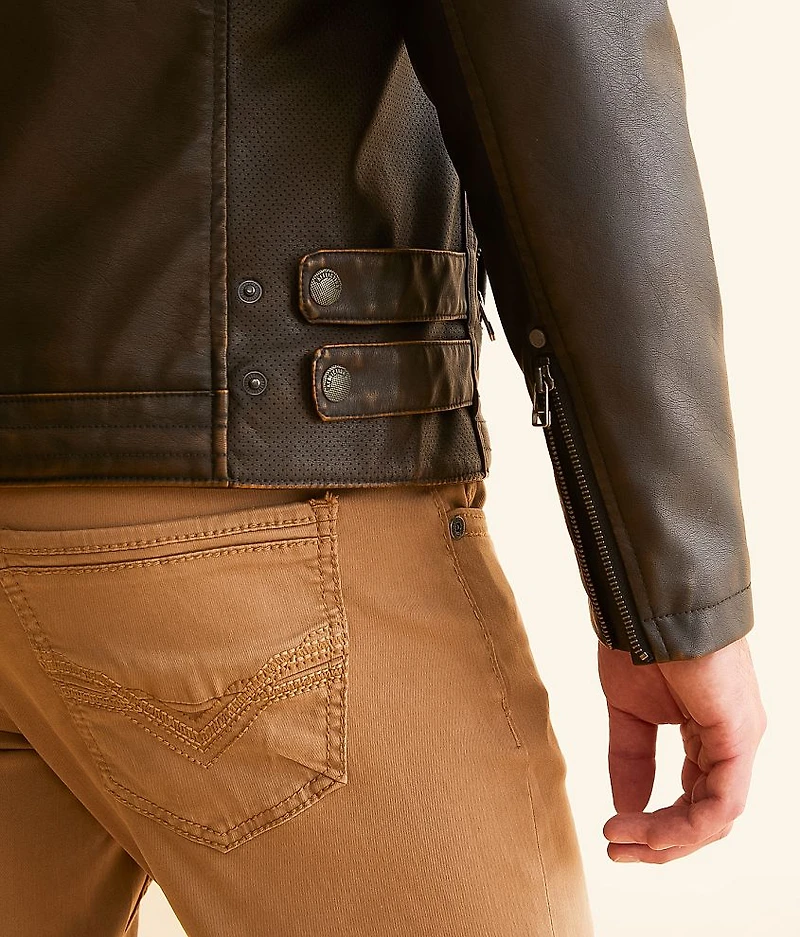 American Customs Distressed Faux Leather Jacket