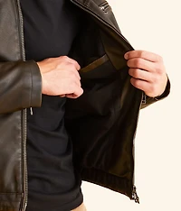 American Customs Distressed Faux Leather Jacket