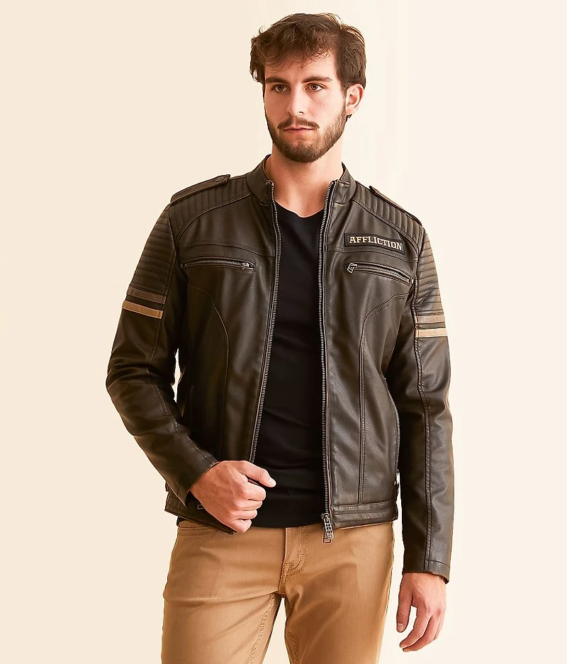 American Customs Distressed Faux Leather Jacket