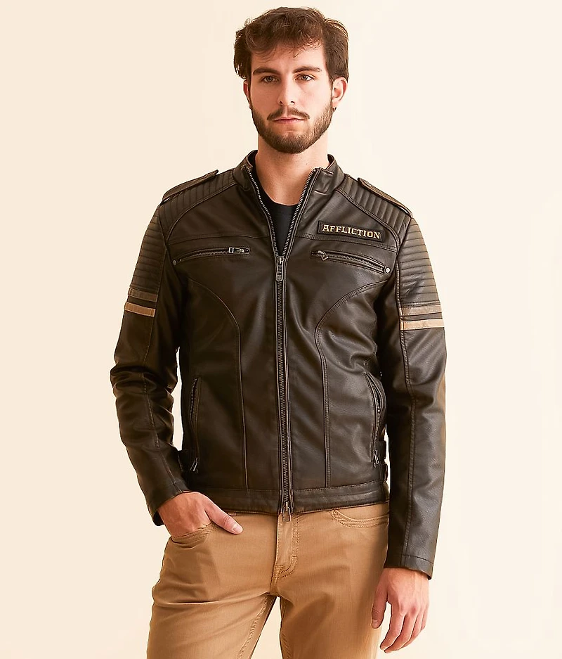 American Customs Distressed Faux Leather Jacket