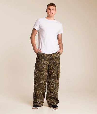 Skull Camo Extra Wide Leg Cargo Jean