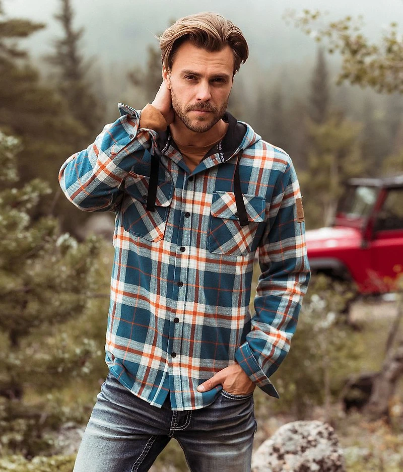 Blue Collar Brave Land Hooded Flannel Shacket