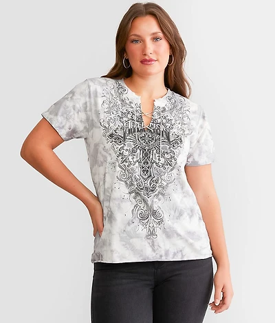 Newport Road Lace-Up Rhinestone T-Shirt