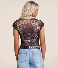 Hollow Point Mesh Baby Cropped T-Shirt